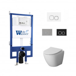 Комплект инсталляции WeltWasser Bamberg 545 с белой кнопкой и унитазом Niagara Vista NG-9301
