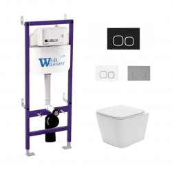Комплект инсталляции WeltWasser Bamberg 460 с чёрной кнопкой и унитазом Lekvo T-202