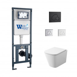 Комплект инсталляции WeltWasser Marberg 410 RD с чёрной кнопкой и унитазом Teymi Helmi S T40302