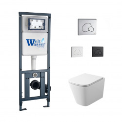 Комплект инсталляции WeltWasser Marberg 410 RD с кнопкой хром и унитазом Teymi Helmi S T40302
