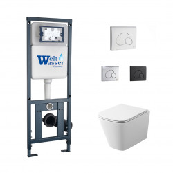 Комплект инсталляции WeltWasser Marberg 410 RD с белой кнопкой и унитазом Teymi Helmi S T40302