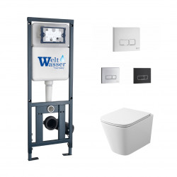 Комплект инсталляции WeltWasser Marberg 410 SE с белой кнопкой и унитазом Teymi Helmi S T40302