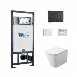 Комплект инсталляции WeltWasser Marberg 507 RD с чёрной кнопкой и унитазом Teymi Helmi S T40302