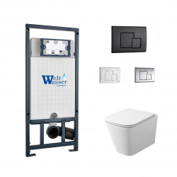 Комплект инсталляции WeltWasser Marberg 507 SE с чёрной кнопкой и унитазом Teymi Helmi S T40302