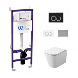 Комплект инсталляции WeltWasser Bamberg 460 с чёрной кнопкой и унитазом Teymi Helmi S T40302