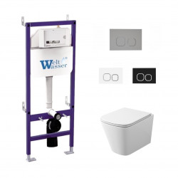 Комплект инсталляции WeltWasser Bamberg 460 с кнопкой хром и унитазом Teymi Helmi S T40302