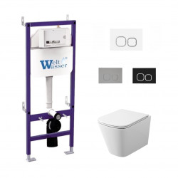 Комплект инсталляции WeltWasser Bamberg 460 с белой кнопкой и унитазом Teymi Helmi S T40302