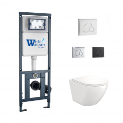 Комплект инсталляции WeltWasser Marberg 410 RD с белой кнопкой и унитазом Teymi Lina S T40102