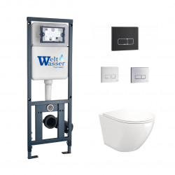 Комплект инсталляции WeltWasser Marberg 410 SE с чёрной кнопкой и унитазом Teymi Lina S T40102