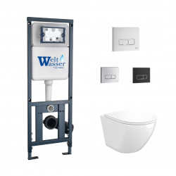 Комплект инсталляции WeltWasser Marberg 410 SE с белой кнопкой и унитазом Teymi Lina S T40102