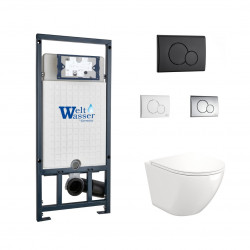 Комплект инсталляции WeltWasser Marberg 507 RD с чёрной кнопкой и унитазом Teymi Lina S T40102
