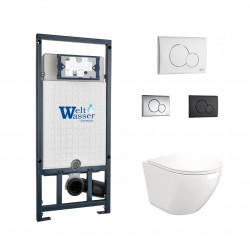 Комплект инсталляции WeltWasser Marberg 507 RD с белой кнопкой и унитазом Teymi Lina S T40102