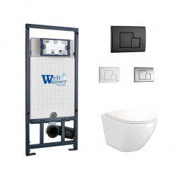 Комплект инсталляции WeltWasser Marberg 507 SE с чёрной кнопкой и унитазом Teymi Lina S T40102