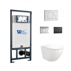 Комплект инсталляции WeltWasser Marberg 507 SE с белой кнопкой и унитазом Teymi Lina S T40102