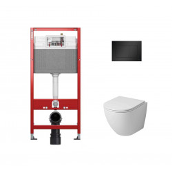 Комплект инсталляции TECEbase 9400414 с чёрной кнопкой и унитазом Grossman GR-4455SQ