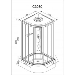 Душевая кабина AvaCan C3080LED AVA N 80x80 с LED-подсветкой и гидромассажем