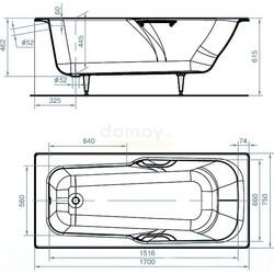 Чугунная ванна Универсал Эврика с ручками 170x75