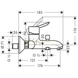 Смеситель для ванны Hansgrohe Focus S 31742000, настенный