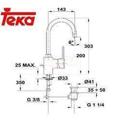 Смеситель для умывальника Teka Ares 233620210, высокий