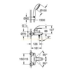 Смеситель для ванны Grohe Eurosmart DN15 33302002 с лейкой, настенный