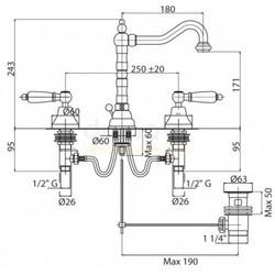 Смеситель для умывальника Cezares Diamond BLS2, Swarovski, золото