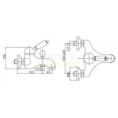 Смеситель на борт ванны Cezares Vintage PBVM с лейкой, Swarovski nero, хром