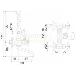 Смеситель для ванны Cezares Lord VD с лейкой, настенный, золото