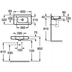 Умывальник Roca N-Meridian 60 A32724T000 настенный правый
