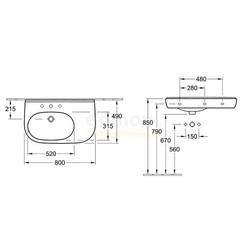 Умывальник Villeroy&Boch O.Novo 80, настенный