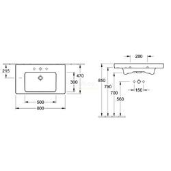Умывальник Villeroy&Boch Subway 2.0 80, универсальный