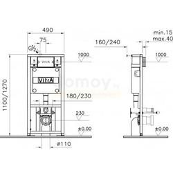 Унитаз подвесной с инсталляцией Vitra Arkitekt, с крышкой, кнопка глянцевый хром