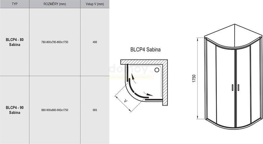 Душевой уголок Ravak Blix BLCP4-90 SABINA сатин + Грапе