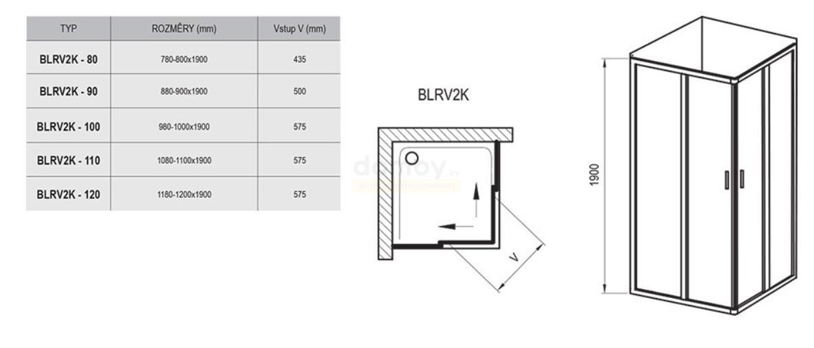 Душевой уголок Ravak Blix BLRV2K-80 + BLRV2K-110 блестящий + стекло Грапе