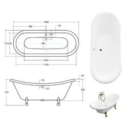 Квариловая ванна Besco Amelia 190х77 ножки латунь