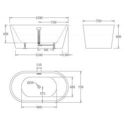 Акриловая ванна Belbagno BB71-1500 150х75