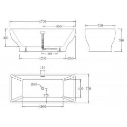 Акриловая ванна Belbagno BB73-1700-750 170х75
