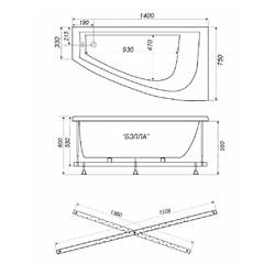 Акриловая ванна Triton Бэлла 140х76 R, с каркасом, сифоном, экраном и торцевым экраном