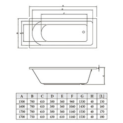 Акриловая ванна Bonito Home Elara 160x70, с ножками