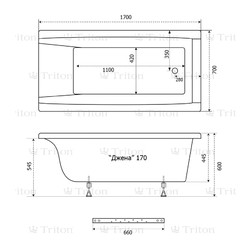 Акриловая ванна Triton Джена 170х70, с ножками, экраном и сифоном